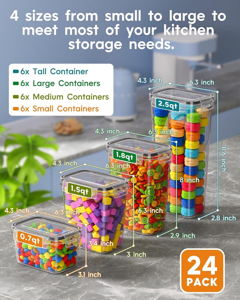 24 PCS Airtight Food Storage C - огляд і ціна Food Storage Plastic Container